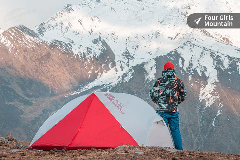 Cheap Goat Tents MOBI GARDEN Ultralight 1.3Kg Portable 1 2 Person Camping Tent 20D Fabric Double Door Waterproof Snow Skirt Hiking Tent With Mat   